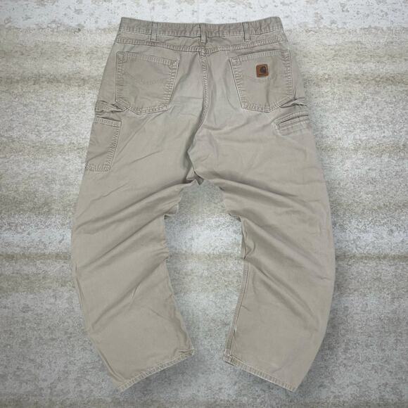 Vintage Carhartt Carpenter Pants Tan Canvas Baggy Wide Leg Fit Painters 90s